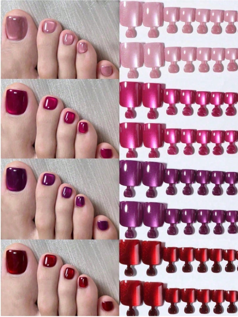 أظافر قدم تركيب قصيرة طقم 96 قطعة 4 ألوان مختلفة (24 قطعة لكل لون) مع مبرد - Image 1